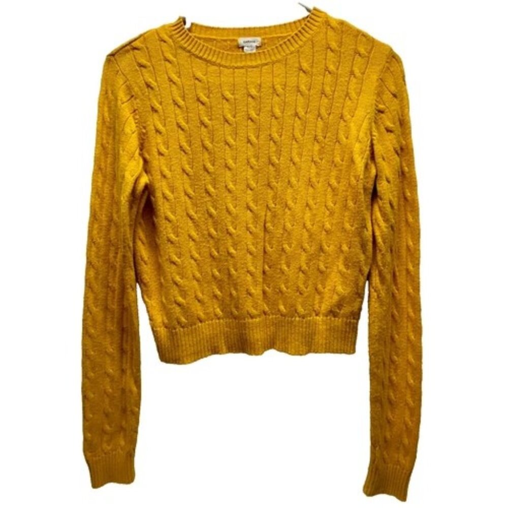 Garage Cable Knit Sweater Women's Small Autumn Gold Cropped Pullover Crewneck‎